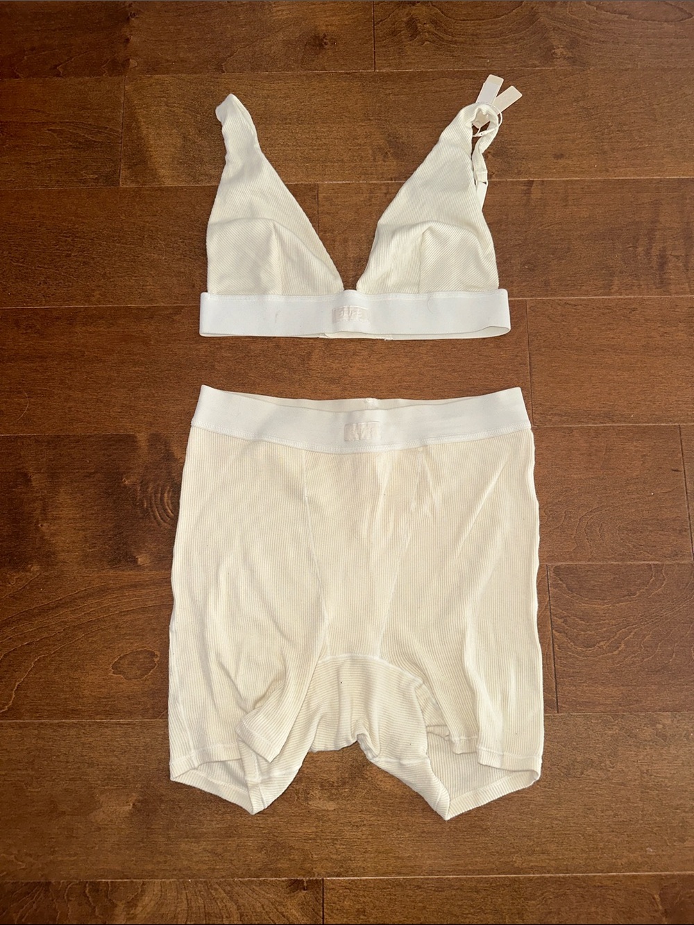 SKIMS COTTON RIB Plunge Bralette, Boxer Bone S